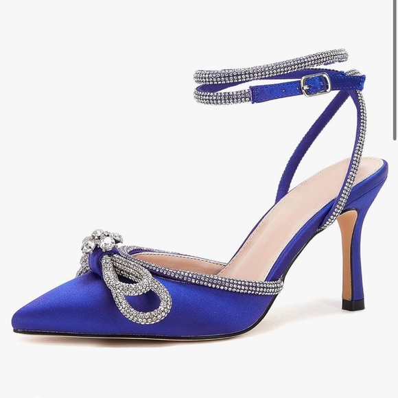 blue heels with bow